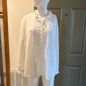 New York & Company Cream Ruffle Tie Blouse